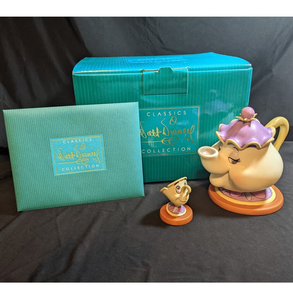 DISNEY WDCC Beauty and the Beast Mrs Potts & Chip Good Night Luv Figurine Set